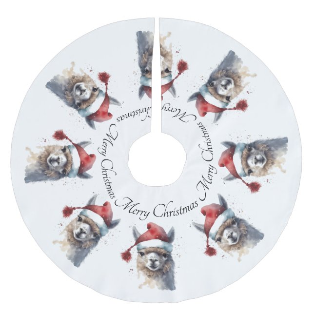 Cute Jul Alpaca, anpassningsbar Julgransmatta Borstad Polyester (Framsidan)