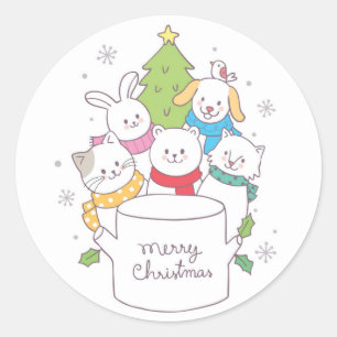 Cute Jul Animal Friends Juldagar Helgdagar Runt Klistermärke