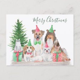 Cute Jul Animals Hund Cat Puppy Kitten Helg Vykort