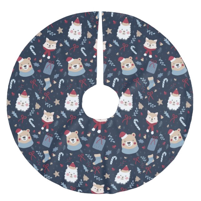 Cute Jul Animals Julgransmatta Borstad Polyester (Framsidan)