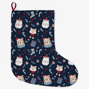 Cute Jul Animals Stor Julstrumpa