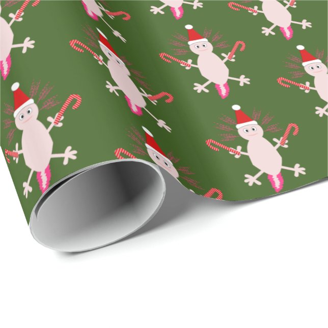 Cute jul Axolotl Patterned Presentpapper (Rullad Hörn)
