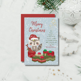 Cute jul Baby Raccoon Red Santa Hat Julkort