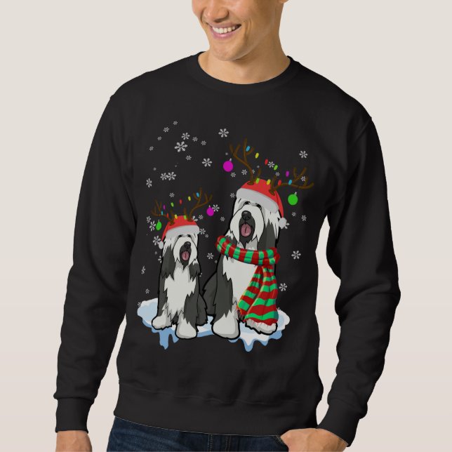 Cute jul Bearded Collie Santa Hats Reindeer Lång Ärmad Tröja (Framsida)