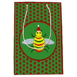 Cute Jul Bee och Poinsettia Flowers