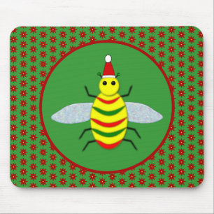 Cute Jul Bee och Poinsettia Flowers Musmatta