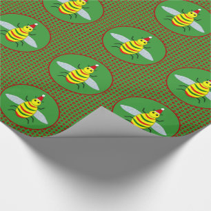 Cute Jul Bee och Poinsettia Flowers Presentpapper