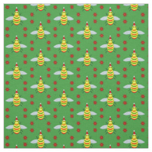 Cute Jul Bee och Poinsettia Flowers Tyg