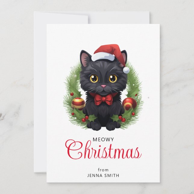 Cute jul Black Cat Julkort (Framsida)