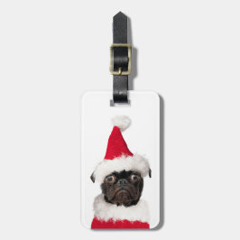 Cute jul Black Pug Puppy Santa Hat Bagagebricka
