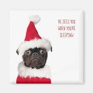Cute jul Black Pug Puppy Santa Magnet
