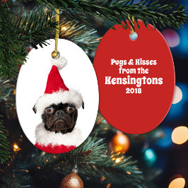 Cute jul Black Pug Santa Hat Julgransprydnad Keramik