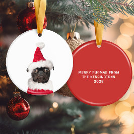 Cute jul Black Pug Santa Hat Julgransprydnad Keramik