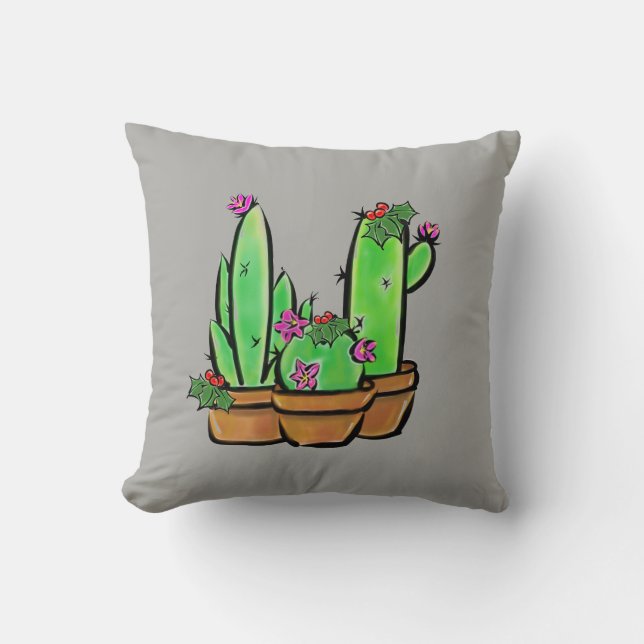 Cute Jul blommar Cactus cacti succulents Kudde (Framsida)