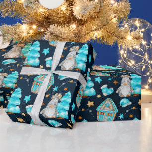Cute jul Blue Scandinavian Gnomes Presentpapper
