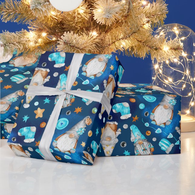 Cute jul Blue Scandinavian Gnomes Presentpapper (Helgdagar)