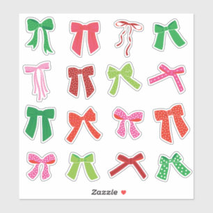 Cute jul Bows Red Grönt Rosa på vit Klistermärken