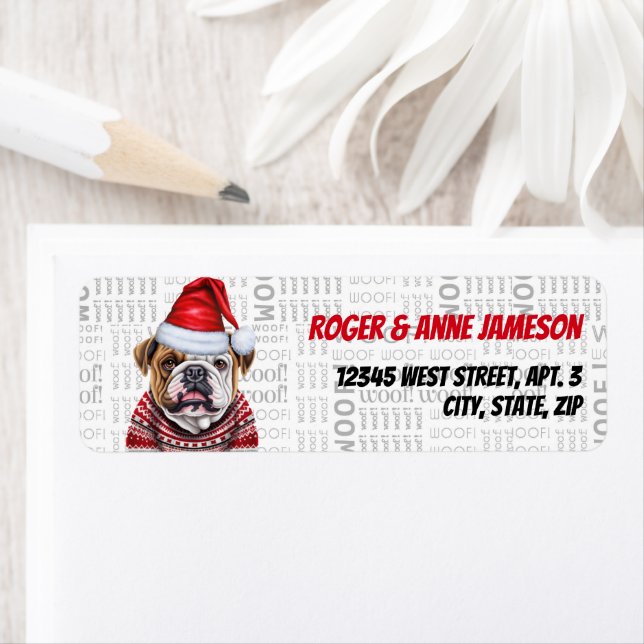 Cute Jul Bulldog i en Scarf-Returadress Returadress Etikett (Insitu)