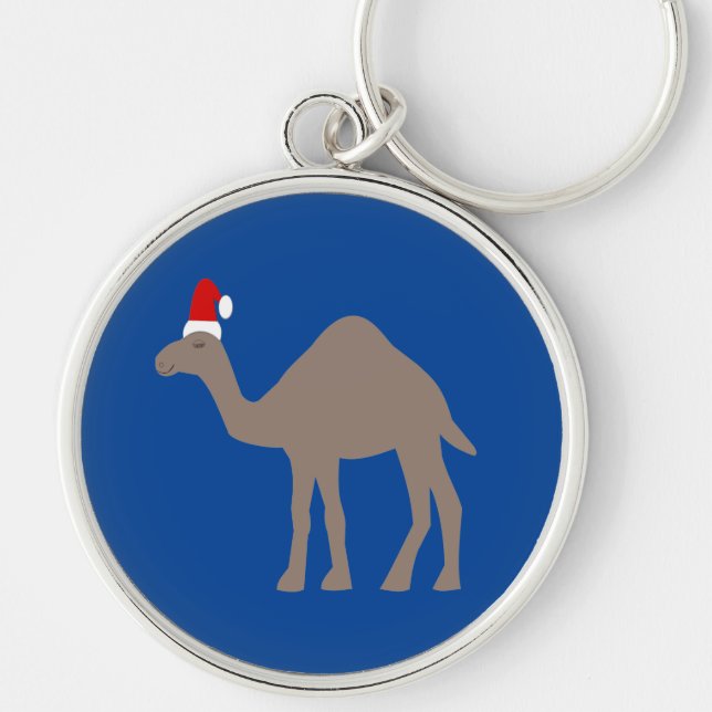 Cute jul Camel Rund Silverfärgad Nyckelring (Framsidan)
