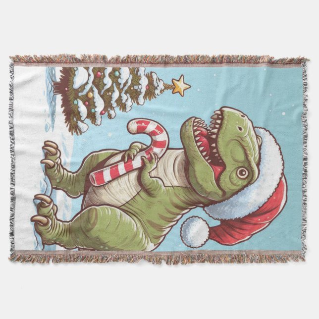 Cute Jul candy cane dinosaur Filt (Framsidan)