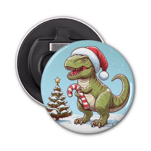 Cute Jul candy cane dinosaur Flasköppnare (Framsidan)