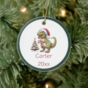Cute Jul candy cane dinosaur Julgransprydnad Keramik