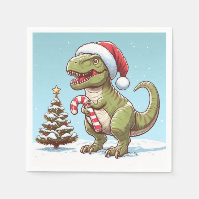 Cute Jul candy cane dinosaur Pappersservett (Framsidan)