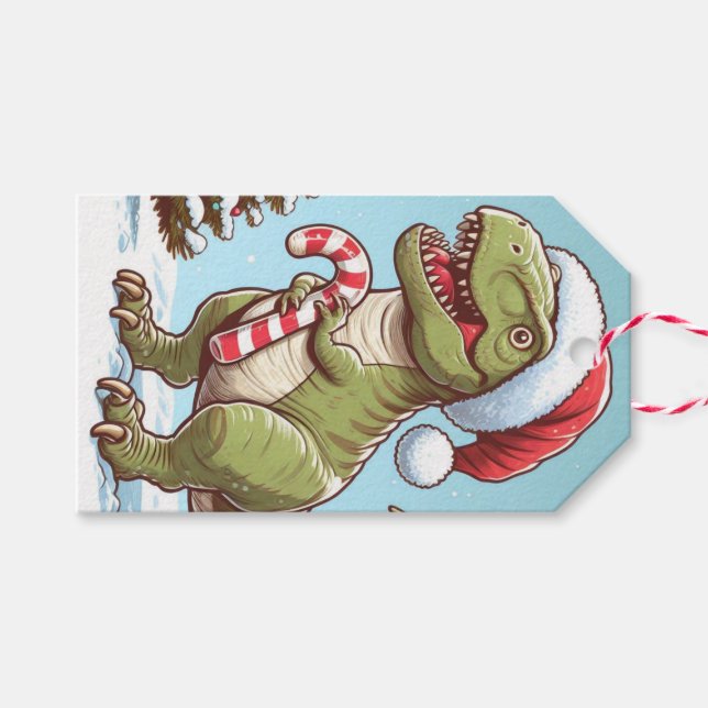 Cute Jul candy cane dinosaur Presentetikett (Framsidan (Horizontal))