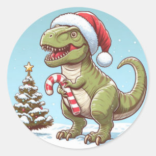 Cute Jul candy cane dinosaur Runt Klistermärke