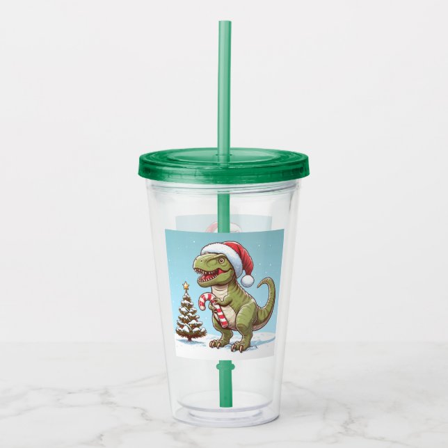 Cute Jul candy cane dinosaur Take Away Mugg (Framsida)