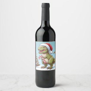 Cute Jul candy cane dinosaur Vinflaska Etikett