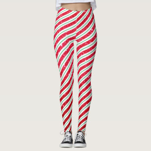 Cute jul Candy cane Glitter strimlade Mönster Leggings