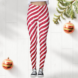 Cute jul Candy cane Glitter strimlade Mönster Leggings
