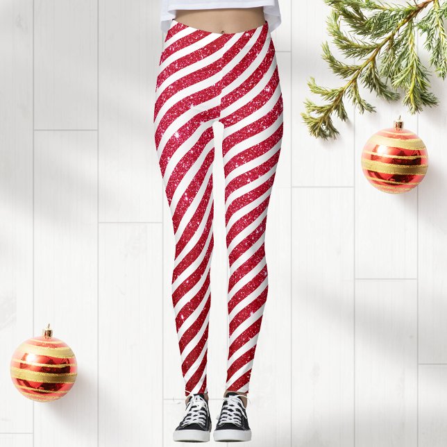 Cute jul Candy cane Glitter strimlade Mönster Leggings (Skapare uppladdad)