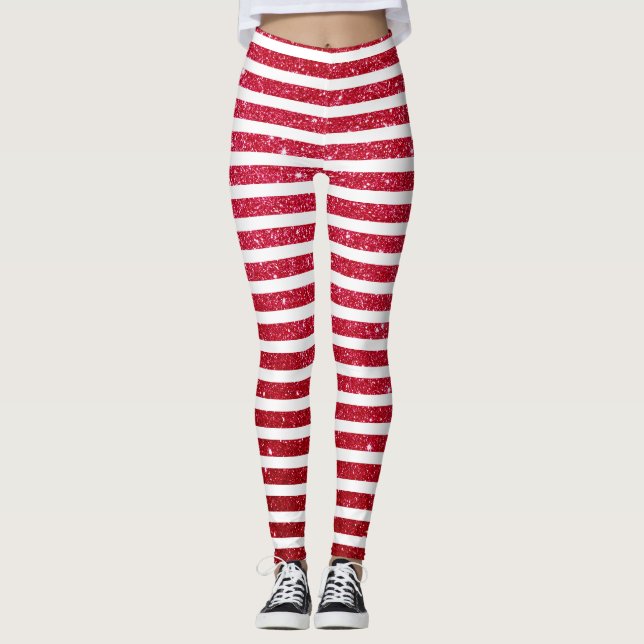 Cute jul Candy cane Glitter strimlade Mönster Leggings (Framsida)