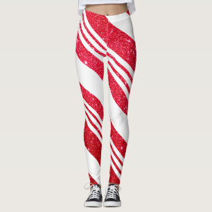 Cute jul Candy cane Glitter strimlade Mönster Leggings