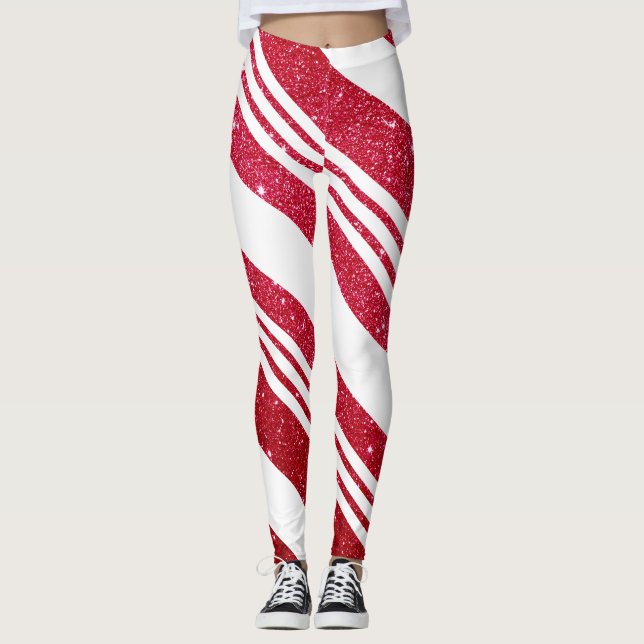 Cute jul Candy cane Glitter strimlade Mönster Leggings (Framsida)