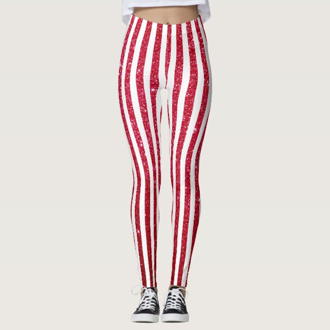Cute jul Candy cane Glitter strimlade Mönster Leggings (Framsida)