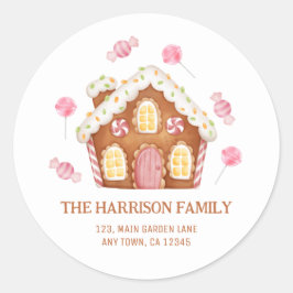 Cute jul Candy House Adress Sticker Runt Klistermärke