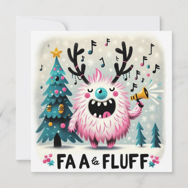 Cute jul Caroler "fa la fluff" Julkort (Framsida)