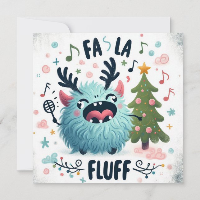 Cute jul Caroler "fa la fluff" Julkort (Framsida)