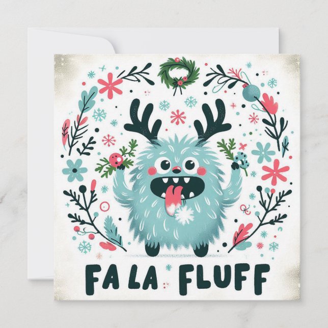 Cute jul Caroler "fa la fluff" Julkort (Framsida)