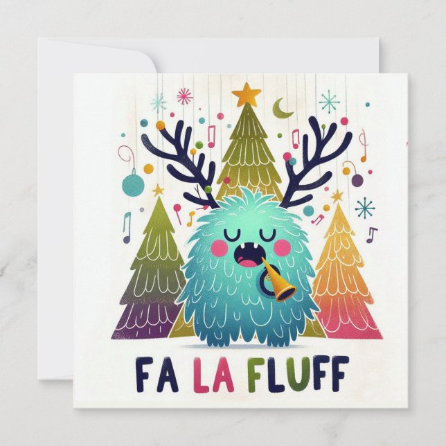 Cute jul Caroler "fa la fluff" Julkort (Framsida)