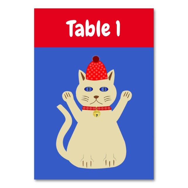 Cute Jul Cat Anpassningsbar Party Bordsnummer (Framsidan)