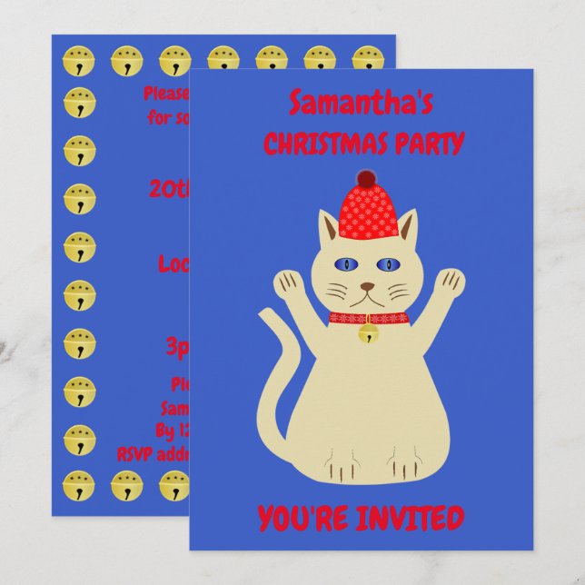 Cute Jul Cat Anpassningsbar Party Inbjudningar (Fram/baksida)