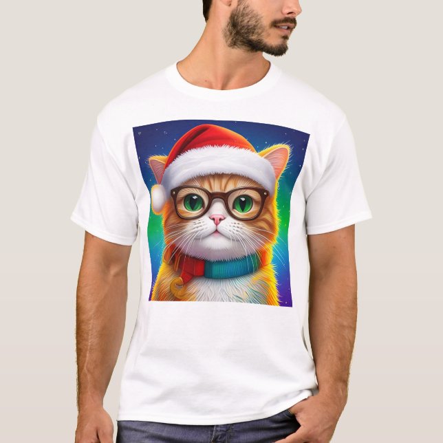 Cute Jul Cat Jultomten-68265 T Shirt (Framsida)