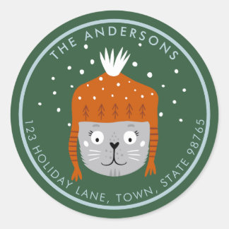 Cute Jul Cat Orange Hat Grönt Anpassade Runt Klistermärke