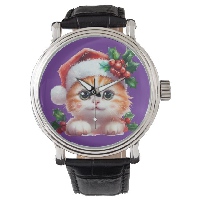 Cute Jul Cat Ornament - Festive Helgdag Gift Armbandsur (Framsida)