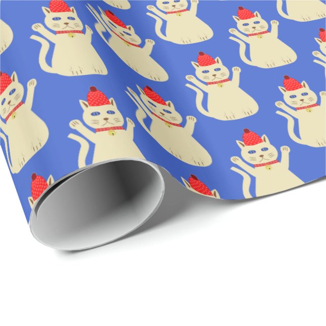 Cute Jul Cat Patterned Presentpapper (Rullad Hörn)