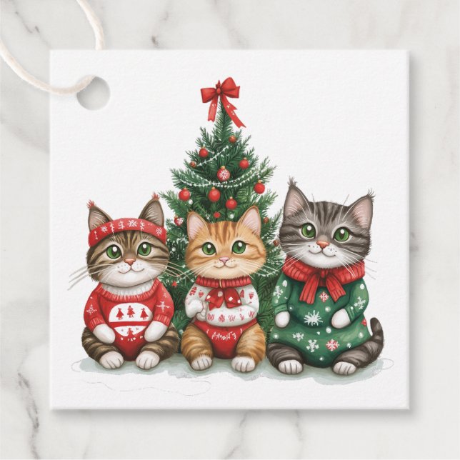 Cute Jul Cats Gåvor Etiketter (Framsida)